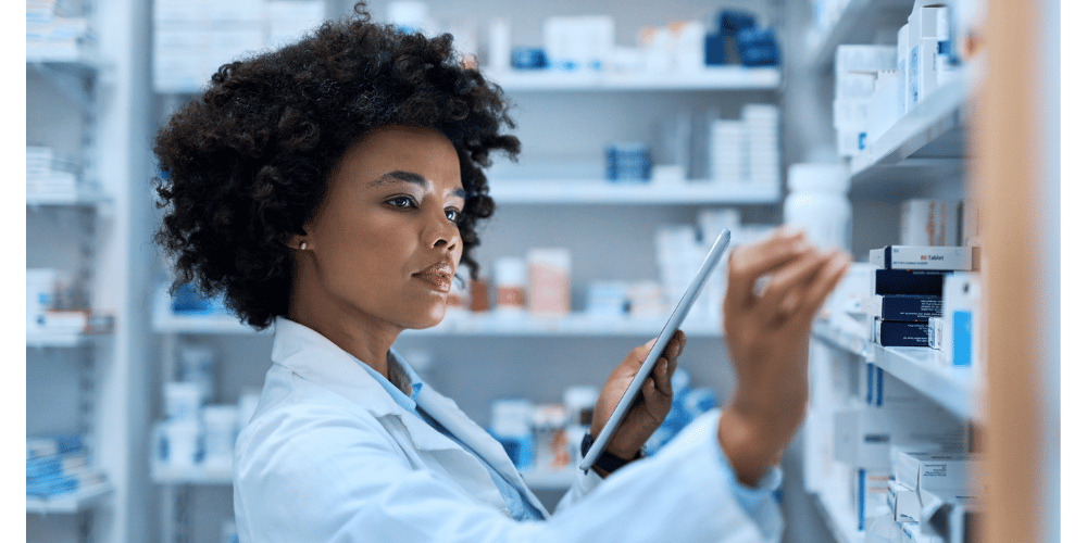 pharmacists taking stock of products